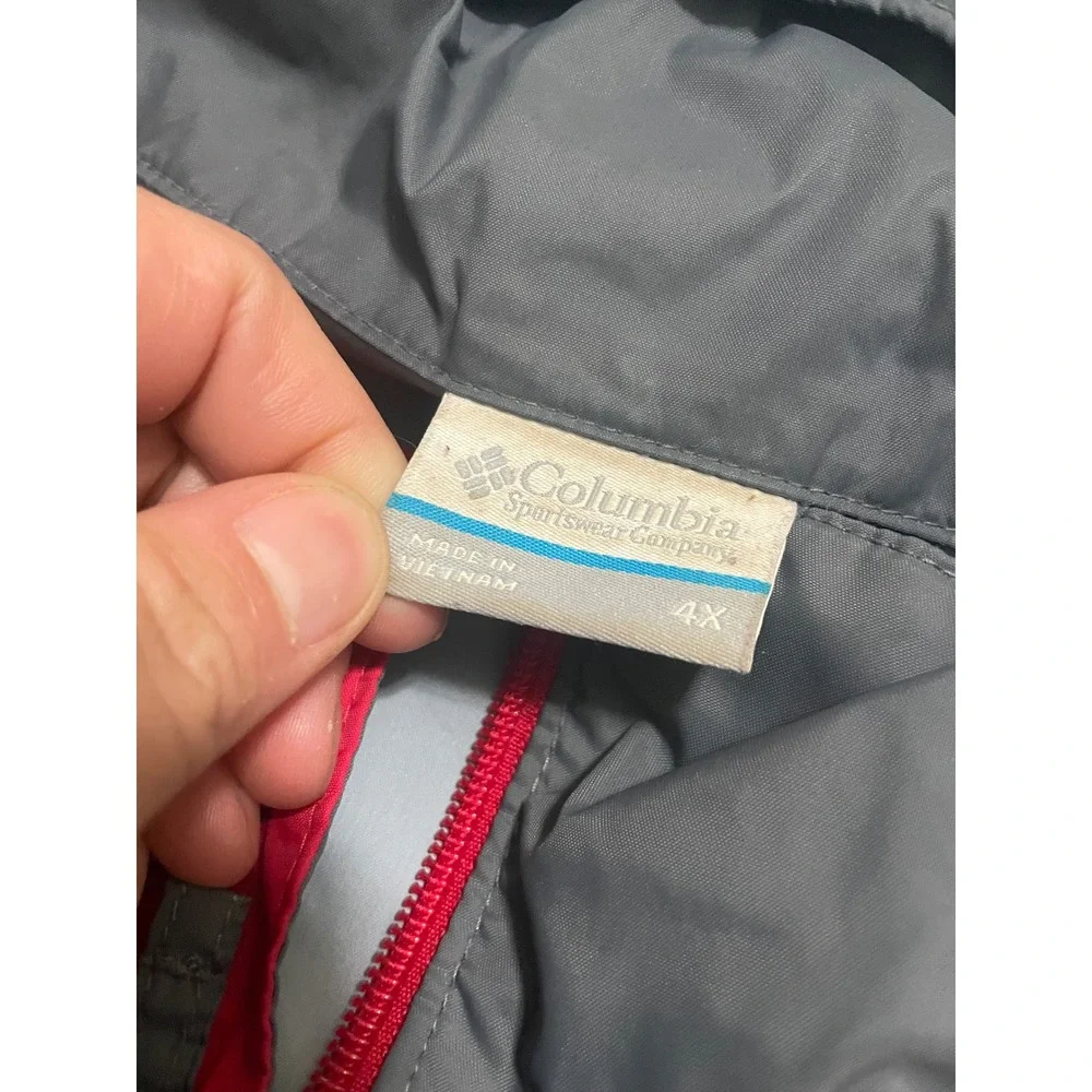Columbia Windbreaker Jacket Mens 4X Red Grey Excellent Colorblock Hooded RS2015